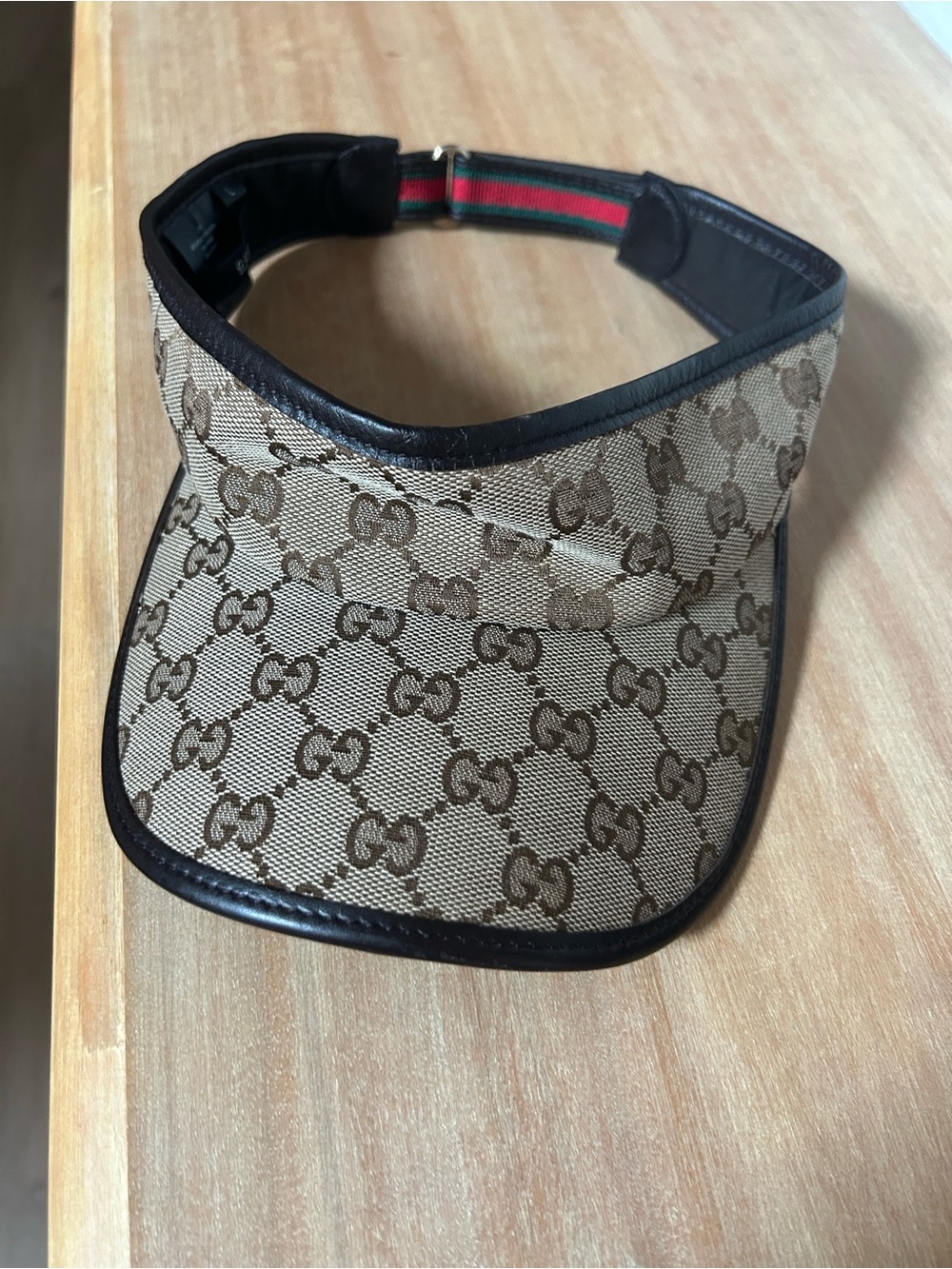 Gucci Brown Beige GG Canvas Visor with Web Accent